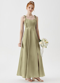 Azazie Rosey Junior Moss Green A-Line Sweetheart Neckline Metallic Satin Dress image4