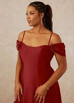 Christian Siriano Bridal for Azazie 1002 Bridesmaid Dresses Pomegranate A-Line Off the Shoulder Stretch Satin Convertible Dress image9