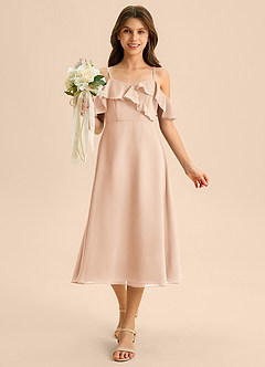 Azazie Kamilla Junior Robe Trapèze en Mousseline de soie Épaule décolletée Rose Perle image4