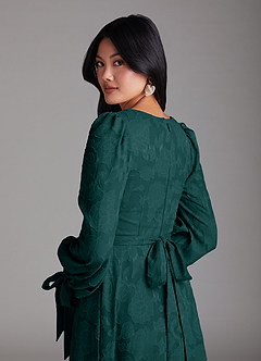 Azazie Leonia Bridesmaid Dresses Pine A-Line Long Sleeve Floral Burnout Dress image5