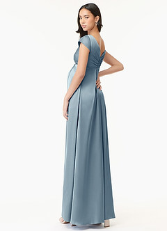 Azazie Allessia Maternity Bridesmaid Dresses A-Line Pleated Stretch Satin Floor-Length Dress image5