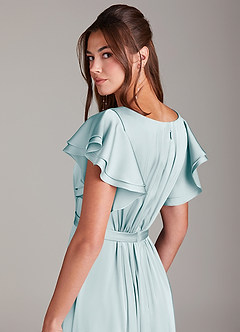 Azazie Daphne Bescheidene Brautjungfernkleider A-Linie Gestreift Stretch-Satin Bodenlänge Kleid image2