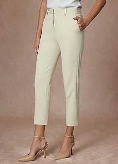 front Whitney Ivory Refined Weave Performance Cropped Pants Suit