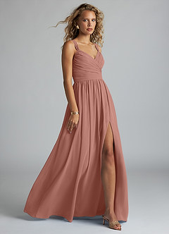 Azazie Aziza Bridesmaid Dresses Cedar Rose A-Line V-Neck Pleated Chiffon Dress image3
