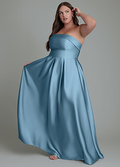 Azazie Lucienne Bridesmaid Dresses Steel Blue A-Line Strapless Stretch Satin Convertible Dress image9