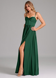 Azazie Tyla Vestidos de damas de honor Vestido de Verde Oscuro de Satén Elástico de Corte en A con Escote de Corazón image6
