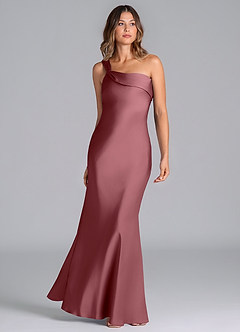Azazie Driea Bridesmaid Dresses Desert Rose Mermaid One Shoulder Stretch Satin Dress image3