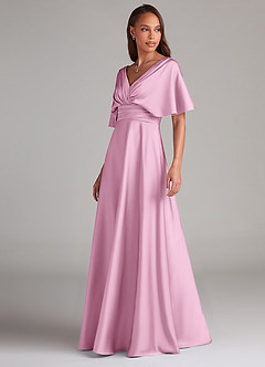 Azazie Pamela Brudtärnklänningar Klä av A-Linje i Stretch Satin Plisserad Godisrosa image4