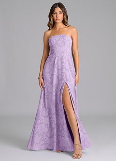 Azazie Wren Bridesmaid Dresses Lilac A-Line Strapless Floral Burnout Dress image1
