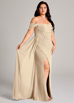 Azazie Amyra Robes de demoiselle d'honneur Robe Fourreau Convertible en Mousseline de soie Épaule décolletée Champagne image12