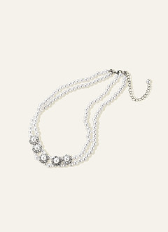 front Double Pearl Floral Choker Necklace