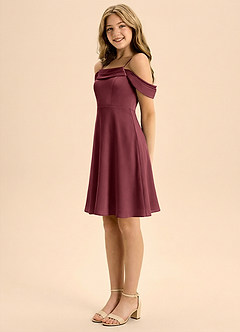 Azazie Anselie Junior Linia A Pofałdowany Satyna elastyczna Mini Młodsza druhna Sukienka image4