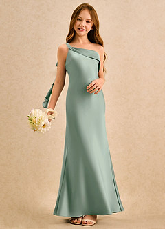 Azazie Almond Girls Formal Jurken voor bloemenmeisjes Kokerjurk Jurk van Stretch Satijn One-shoulder Agave image2