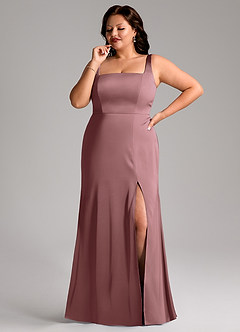Azazie Frostine Bridesmaid Dresses Vintage Mauve A-Line Bow Stretch Satin Dress image10