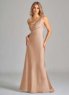 Azazie Celina Bridesmaid Dresses English Rose Sheath Off the Shoulder Stretch Satin Dress image3