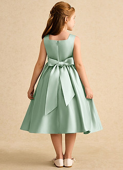 Azazie Peaches Flower Girl Dresses Agave A-Line Bow Matte Satin Dress image2