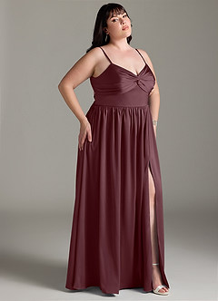 Azazie Zeya Bridesmaid Dresses Sangria A-Line Pleated Stretch Satin Dress image11