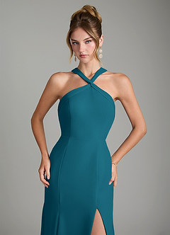Azazie Rue Bridesmaid Dresses Ink Blue A-Line Halter Chiffon Dress image3