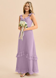 Azazie Tavie Junior Robe Trapèze en Mousseline de soie Rayé Glycine image4