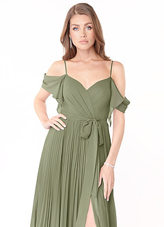 Azazie Lyney At-home Try On Dresses Dusk A-Line Off the Shoulder Chiffon Dress image6