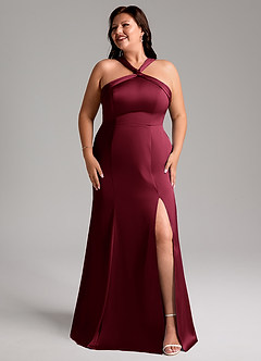 Azazie Rue Bridesmaid Dresses Burgundy Mermaid Pleated Stretch Satin Dress image10