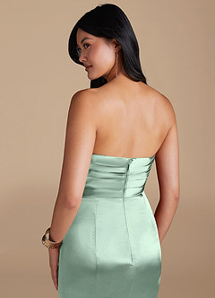 Azazie Yola Bridesmaid Dresses Agave Sheath Pleated Metallic Satin Dress image3