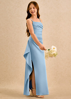 Azazie Cannoli Girls Formal Flower Girl Dresses Powder Blue A-Line Pleated Stretch Satin Dress image5