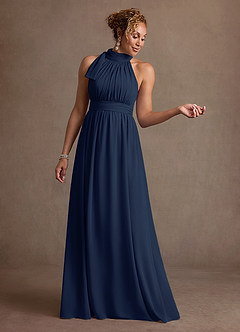 Azazie Antoinette vestidos de madre de la novia Vestido de Azul Marino Oscuro de Gasa de Corte en A con Plisado image1