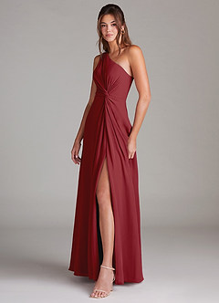 Azazie Brooke Bridesmaid Dresses Pomegranate A-Line One Shoulder Chiffon Dress image5