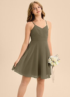 Azazie Avelina Junior Willow Green A-Line Pleated Chiffon Dress image5