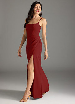 Azazie Rhoda Final Sale Terracotta Sheath Pleated Stretch Crepe Dress image4