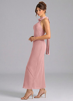 Azazie Velli At-home Try On Dresses Dusty Rose Mermaid High Neck Chiffon Dress image4