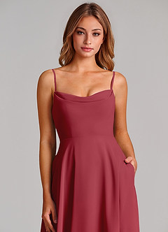 Azazie Elle Brautjungfernkleider Eine Linie Plissee Chiffon Kleid Granatapfelrot image6