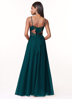 Azazie Zeya Vestidos de damas de honor Vestido de Pino de Gasa de Corte en A con Cuello en V plisado image3