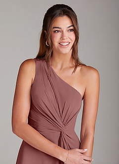 Azazie Brooke Bridesmaid Dresses Desert Rose A-Line One Shoulder Chiffon Dress image6