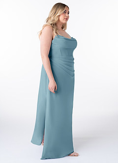 Azazie Mai Robes de demoiselle d'honneur Robe Fourreau en Mousseline de soie Plissée Bleu Maussade image10