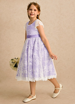 Azazie Maisie Flower Girl Dresses Ivory Lilac A-Line Lace Dress image6