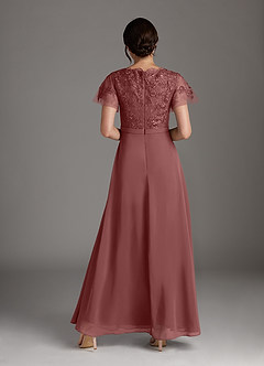 Azazie Singer Mother of the Bride Dresses Desert Rose A-Line V-Neck Lace Chiffon Dress image2