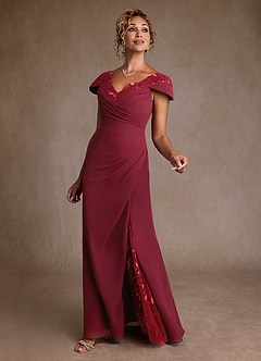 Azazie Betania Abiti per la Madre della Sposa Abito Sirena in Chiffon Lustrini Borgogna image4