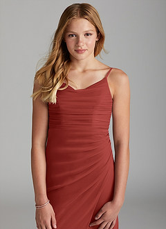 Azazie Deandra Junior Terracotta Sheath Mesh Dress image6