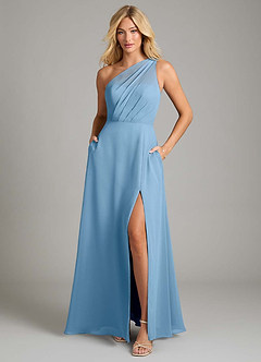 Azazie Phaedra Bridesmaid Dresses Steel Blue A-Line One Shoulder Chiffon Dress image3