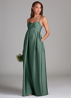 Azazie Llana Maternity Bridesmaid Dresses A-Line Stretch Satin Floor-Length Dress with Pockets image3