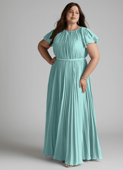 Azazie Kara Bescheidene Brautjungfernkleider A-Linie Plissee Chiffon Bodenlänge Kleid image4