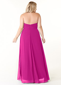 Azazie Tessie Vestidos de damas de honor Vestido de Fucsia de Gasa de Corte en A con Cuello en V plisado image7