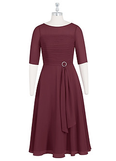 Azazie Naomi Mother of the Bride Dresses Cabernet A-Line Boatneck Pleated Chiffon Dress image7