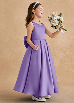 Azazie Honey Bear Flower Girl Dresses Tahiti A-Line Pleated Matte Satin Dress image2