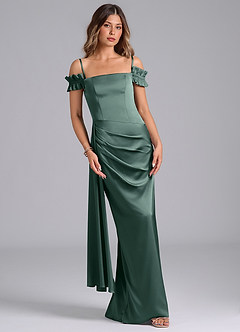 Azazie Kalysia Bridesmaid Dresses Eucalyptus Mermaid Off the Shoulder Stretch Satin Convertible Dress image4