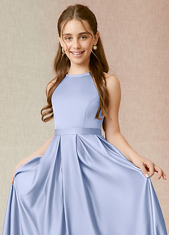 Azazie Arianthe Junior Ice A-Line with Pockets Matte Satin Dress image5