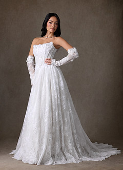Azazie Vanessa Wedding Dresses Diamond White Ball-Gown Strapless Lace Dress image4