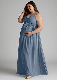 Azazie Yetta Brautjungfernkleider für Schwangere A-Linie V-Hals Versammelt Chiffon Bodenlänge Kleid image10